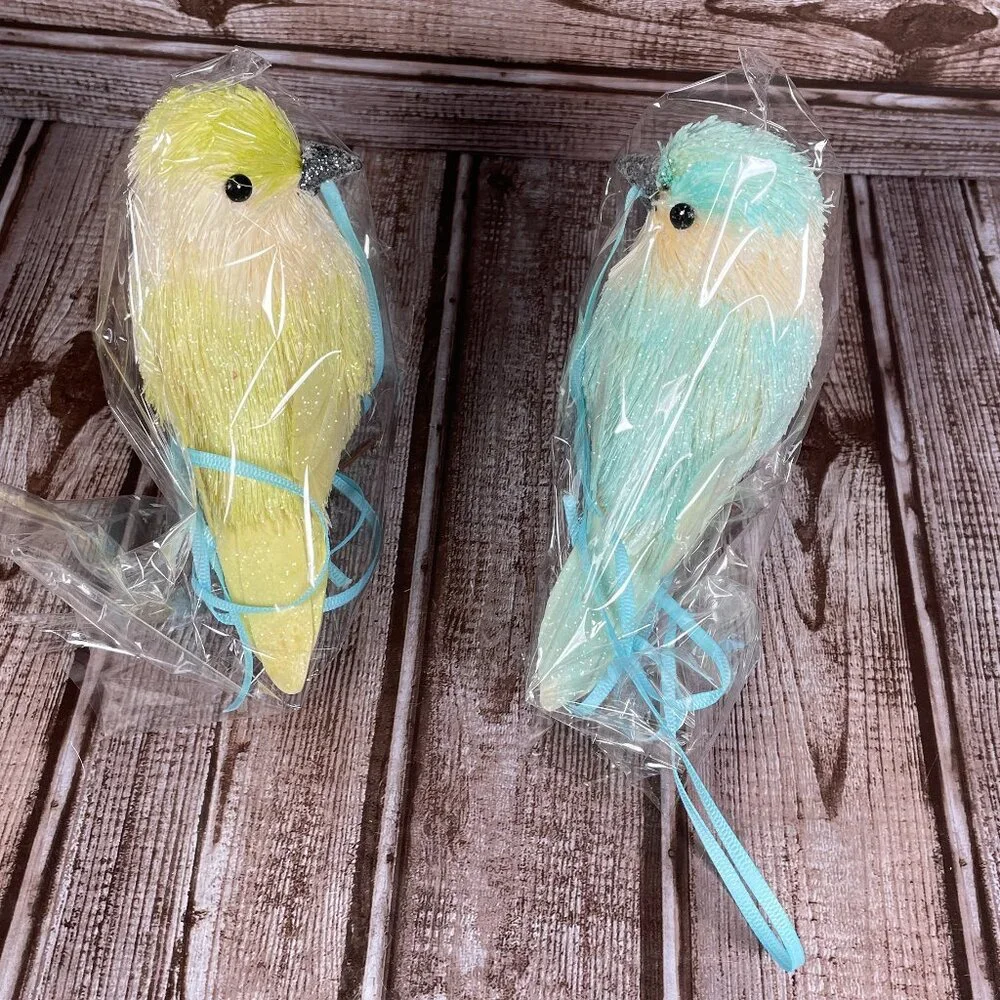 Set of 4 Pastel Sisal Bird Ornament Christmas Tree Spring Easter Decorations NEW